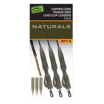 FOX Edges Naturals Copper-Core Power Grip Lead Clip Leaders x3  готовые оснастки с безопасной клипсой